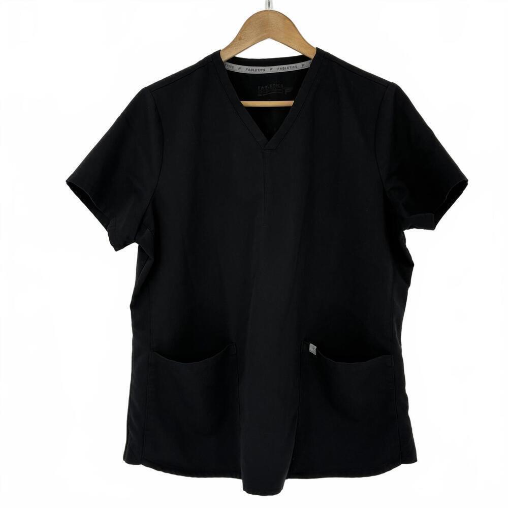 Fabletics Women's Black V-Neck Scrub Top Front Pockets Nursing Healthcare XL